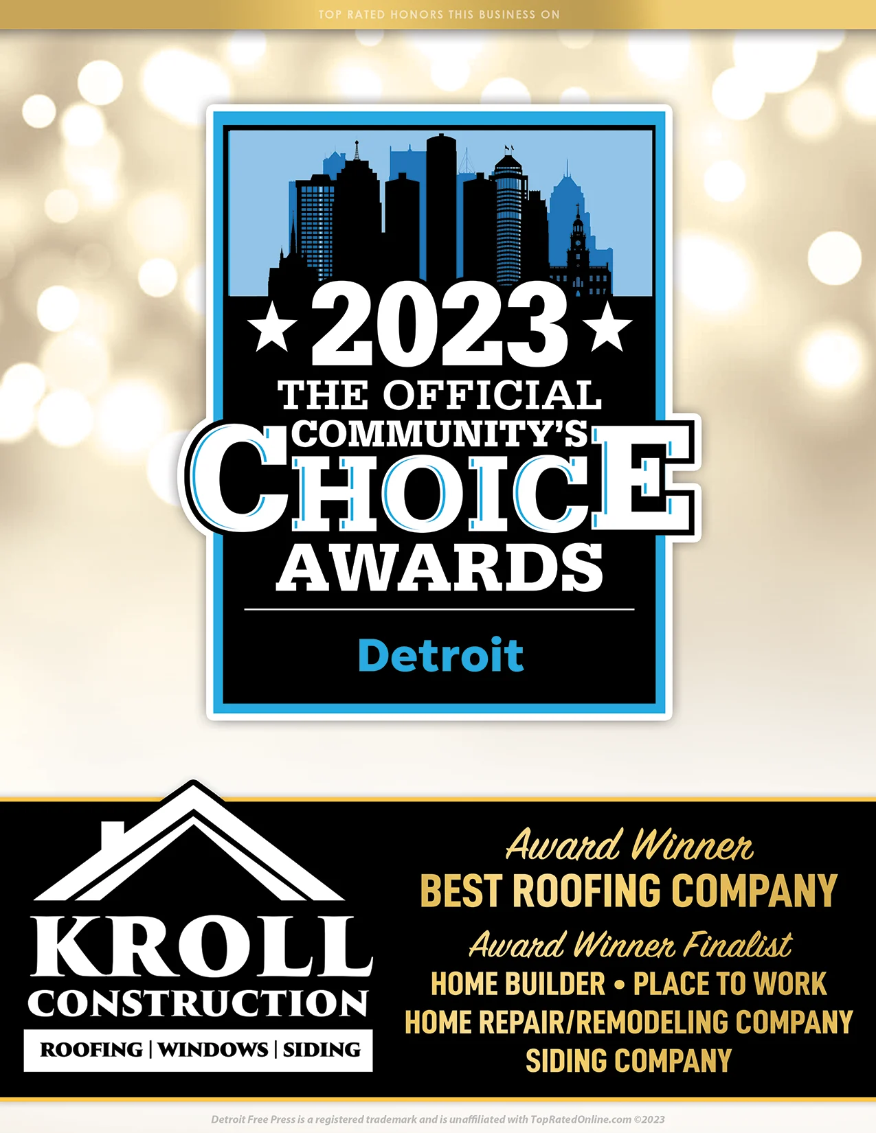 An award logo for Kroll Construction.