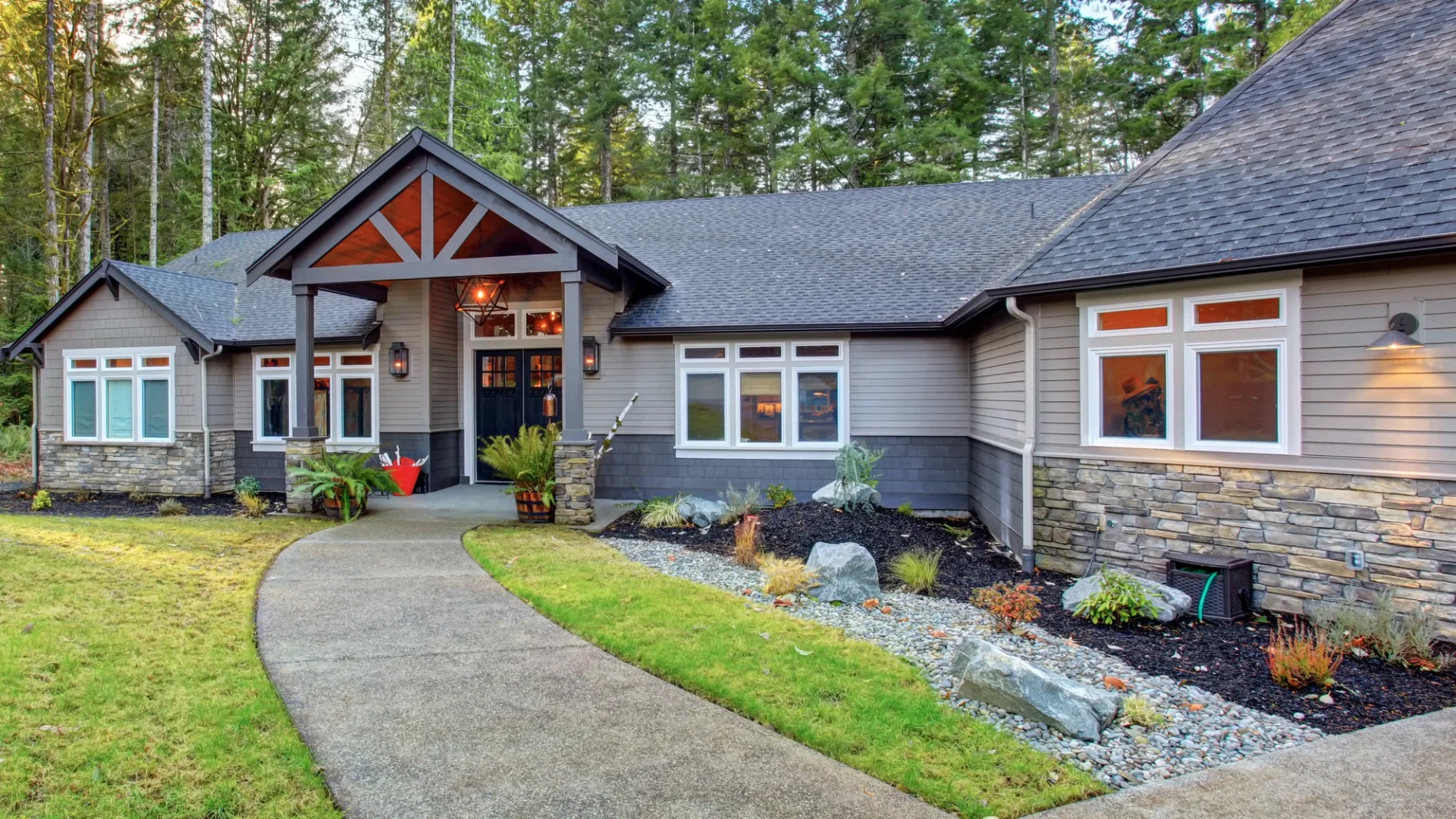 Closeup of a home with newly installed siding and roof