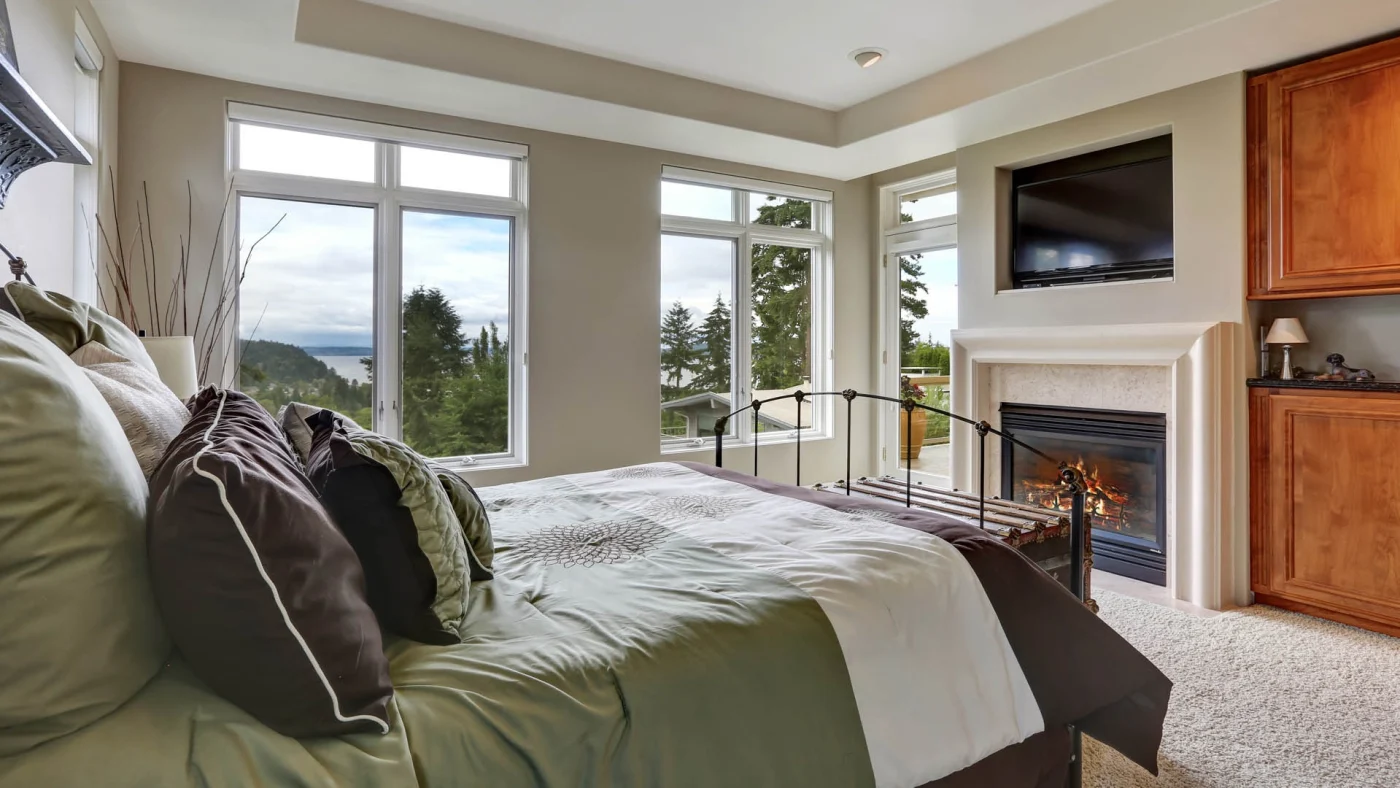 A bedroom with premium windows installed