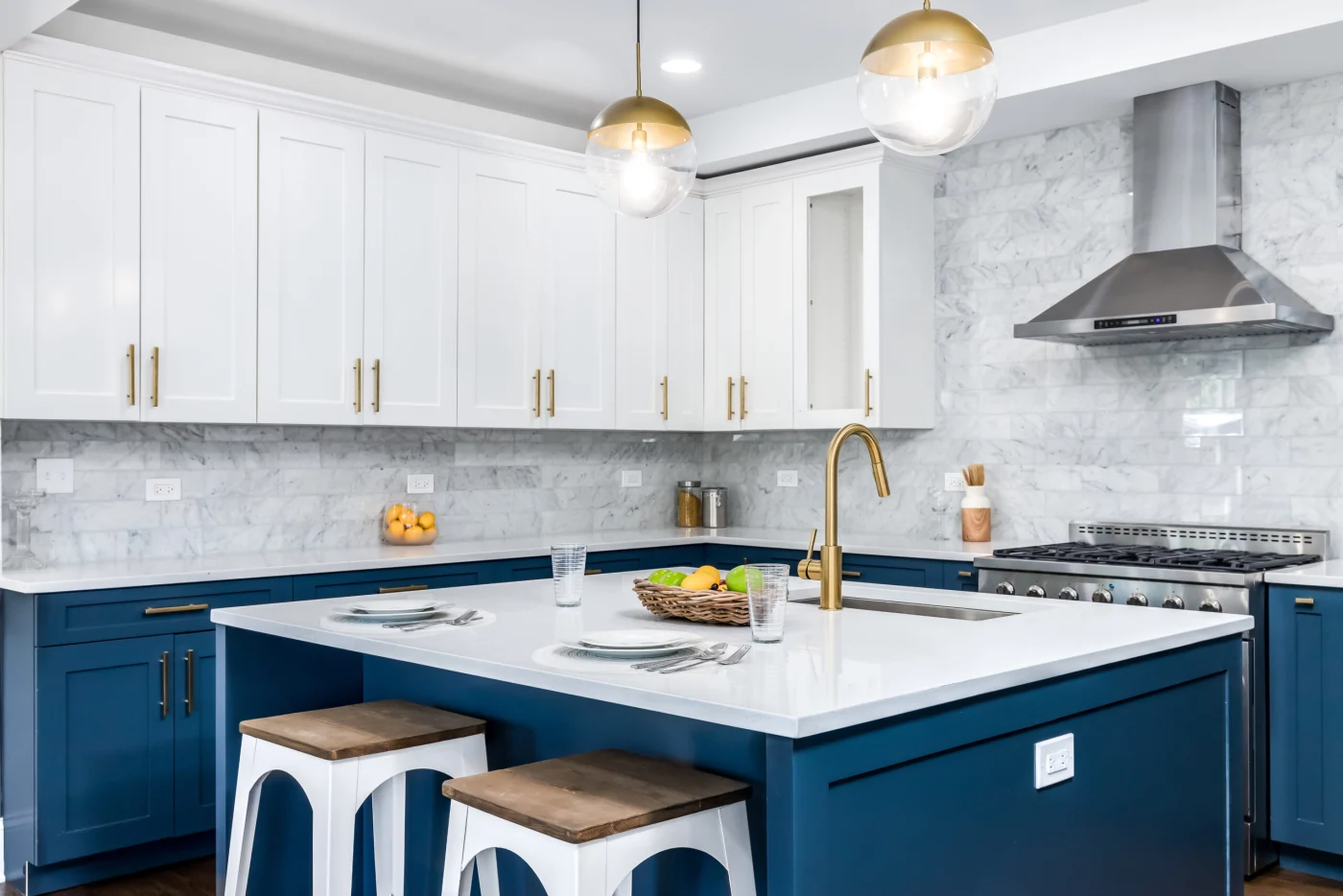 Traditional kitchen with granite countertops and dark wood cabinets