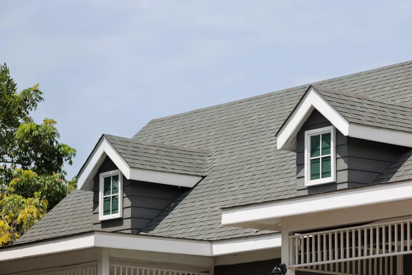 Close up of a new shingle roof on a home