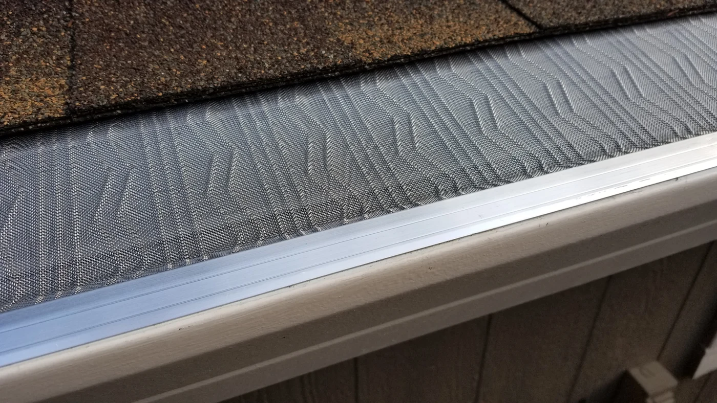 Close-up view of mesh on leaf blaster gutter guards