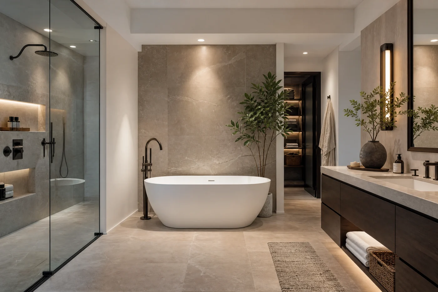 A newly remodeled bathroom with a calm, oasis-like feel to it.